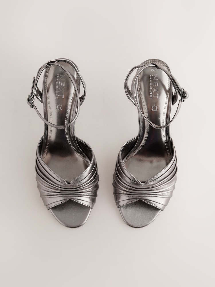 Pewter Forever Comfort® Leather Ruched Heeled Sandals - Image 2 of 5