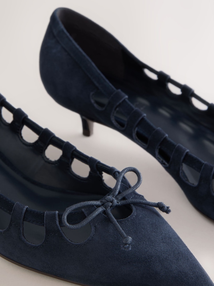 Navy Forever Comfort® Suede Low Cut Out Heels - Image 5 of 5