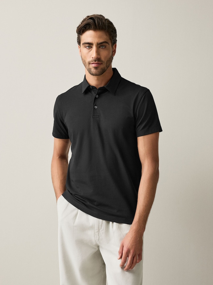 Black Slim Fit Motionflex Short Sleeve Polo Shirt - Image 1 of 7