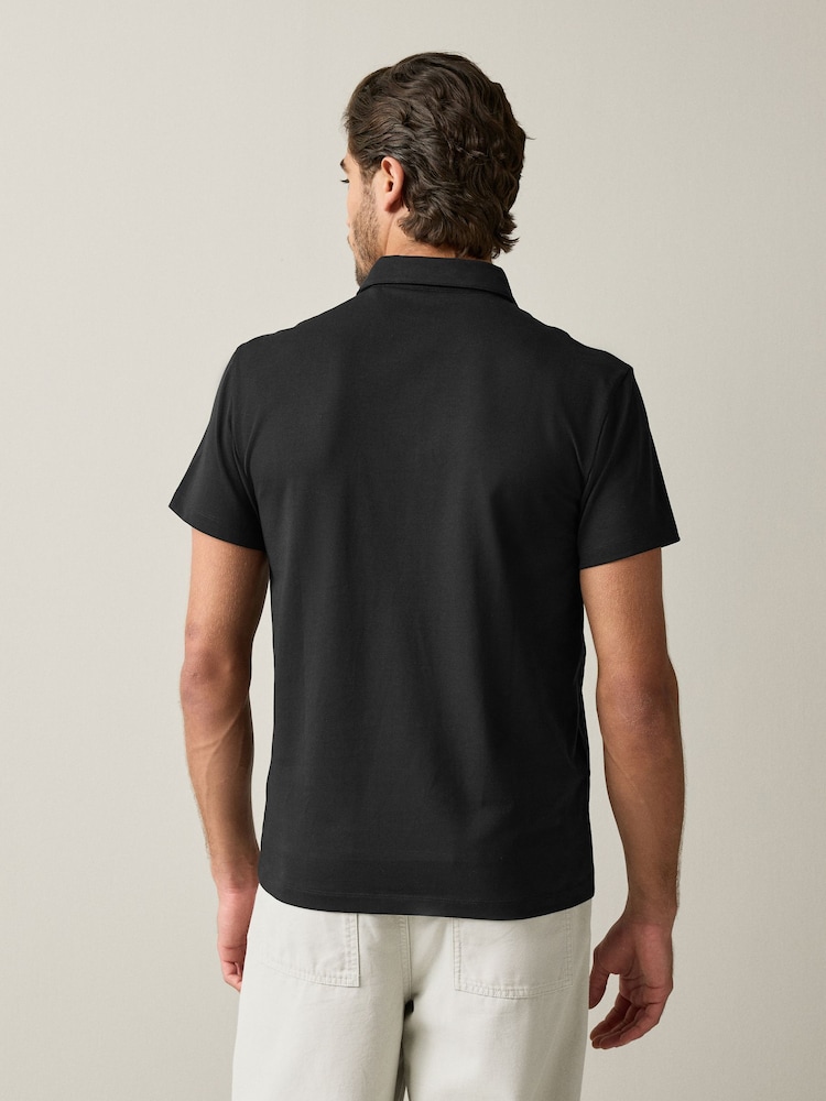 Black Slim Fit Motionflex Short Sleeve Polo Shirt - Image 2 of 7