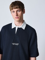 Navy Blue Short Sleeve Texture Rib Rugby Shirt - Image 1 of 7