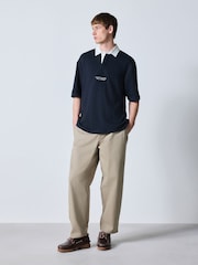 Navy Blue Short Sleeve Texture Rib Rugby Shirt - Image 2 of 7