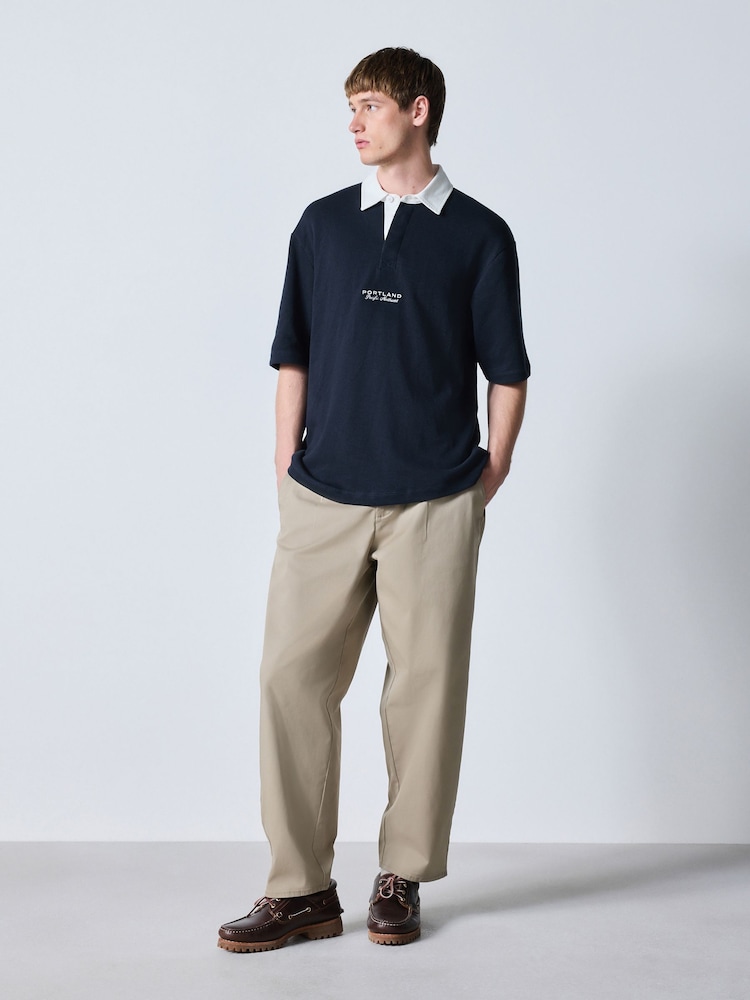 Navy Blue Short Sleeve Texture Rib Rugby Shirt - Image 2 of 7