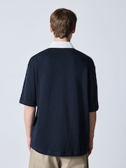 Navy Blue Short Sleeve Texture Rib Rugby Shirt - Image 3 of 7