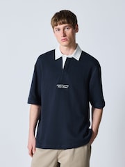 Navy Blue Short Sleeve Texture Rib Rugby Shirt - Image 4 of 7
