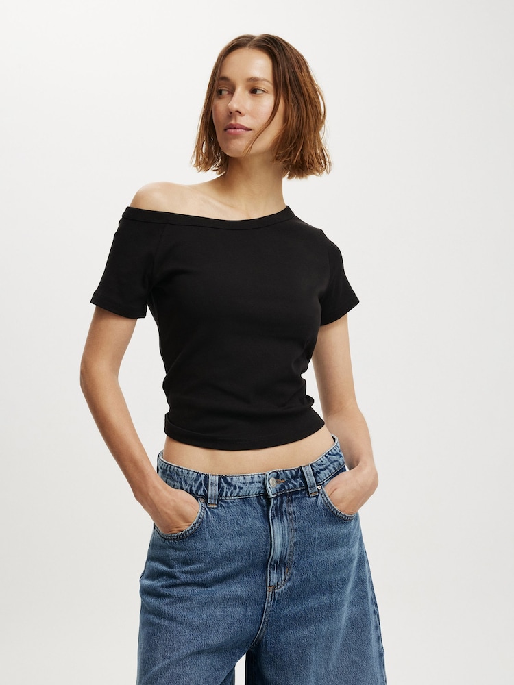 Cotton On Black Arlie Asymmetric Short Sleeve Top - Image 2 of 4 Cotton On Black Arlie Asymmetric Short Sleeve Top - Image 2 of 4