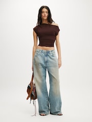 Cotton On Brown Georgie Off Shoulder Short Sleeve Top - Image 1 of 4