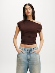 Cotton On Brown Georgie Off Shoulder Short Sleeve Top - Image 2 of 4
