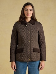 Joules Highclere Chocolate Brown Showerproof Diamond Quilted Jacket - Image 1 of 12