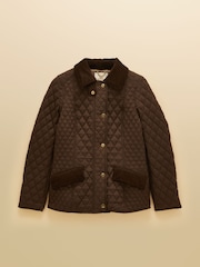 Joules Highclere Chocolate Brown Showerproof Diamond Quilted Jacket - Image 12 of 12