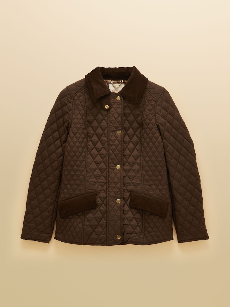 Joules Highclere Chocolate Brown Showerproof Diamond Quilted Jacket - Image 12 of 12