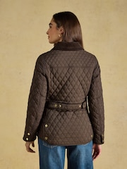 Joules Highclere Chocolate Brown Showerproof Diamond Quilted Jacket - Image 2 of 12