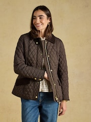 Joules Highclere Chocolate Brown Showerproof Diamond Quilted Jacket - Image 6 of 12