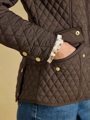 Joules Highclere Chocolate Brown Showerproof Diamond Quilted Jacket - Image 7 of 12