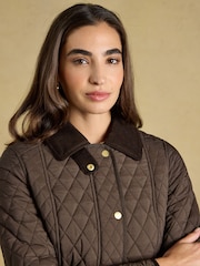 Joules Highclere Chocolate Brown Showerproof Diamond Quilted Jacket - Image 8 of 12