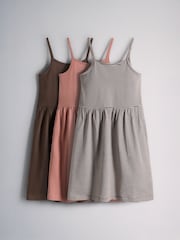The Set 3 Pack Strappy Bowback Dresses Pink/Stripe/Brown - Image 1 of 6