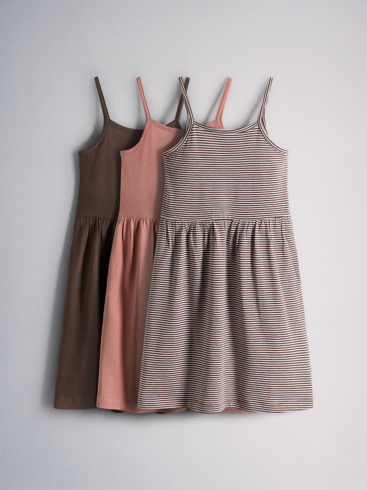 The Set 3 Pack Strappy Bowback Dresses Pink/Stripe/Brown - Image 1 of 6