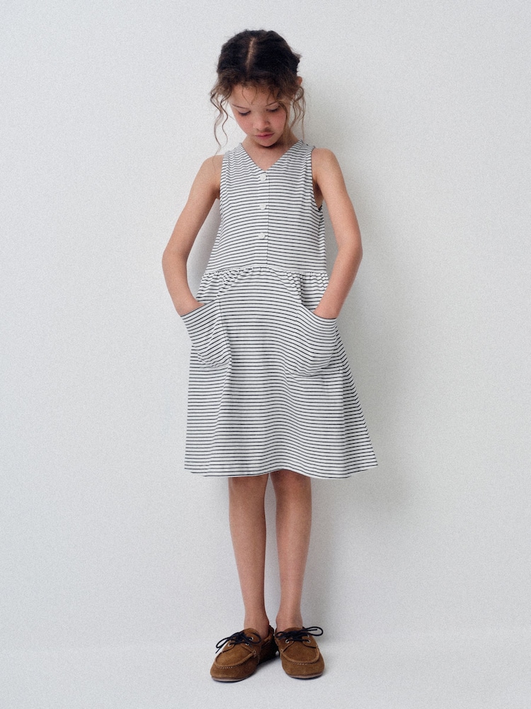 The Set 3 Pack Sleeveless Jersey Dresses with Pockets Blue/Navy/Stripe - Image 1 of 9