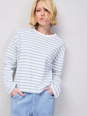 Ro&Zo Blue Stripe Long-Sleeved Cotton T-Shirt - Image 1 of 4