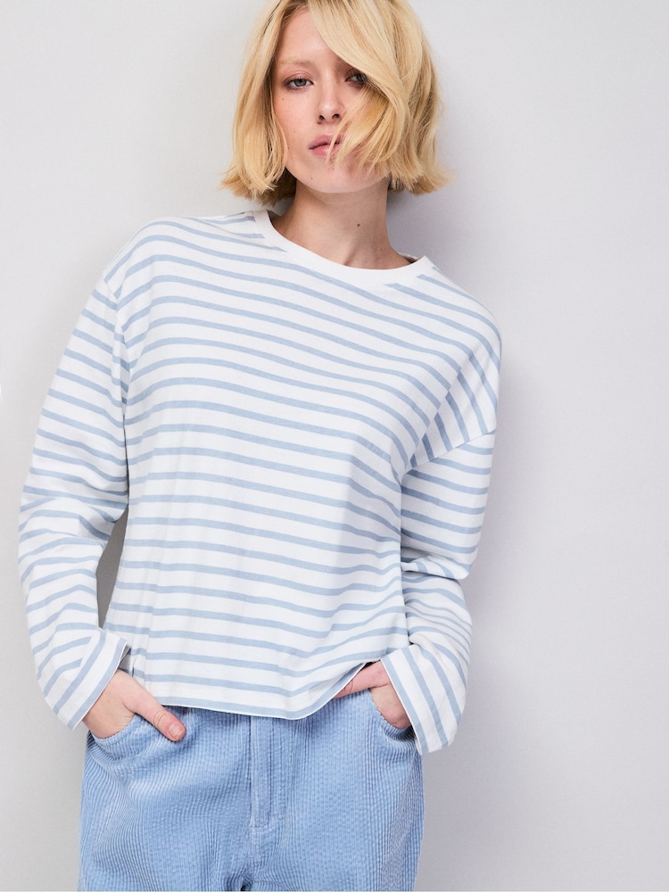 Ro&Zo Blue Stripe Long-Sleeved Cotton T-Shirt - Image 1 of 4