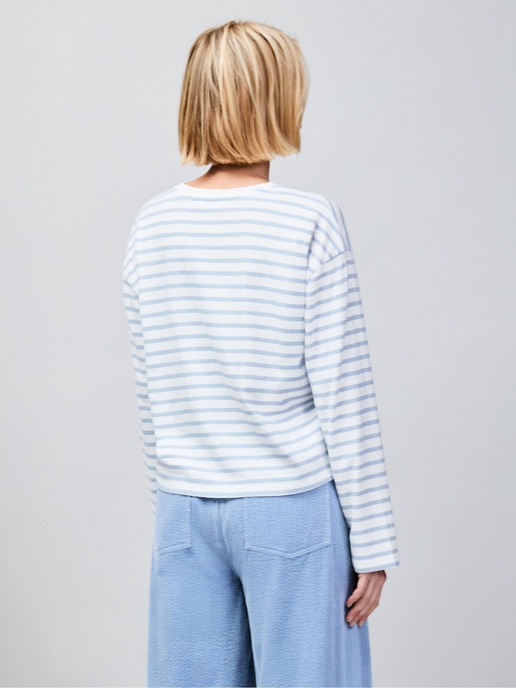 Ro&Zo Blue Stripe Long-Sleeved Cotton T-Shirt - Image 4 of 4