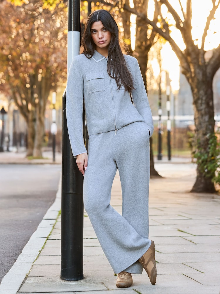 Ro&Zo Grey Knit Straight Leg Trousers - Image 1 of 6