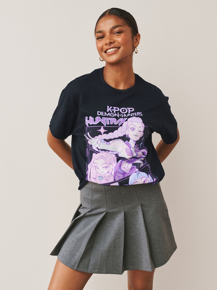 Black Cotton KPop Demon Hunters Graphic T-Shirt - Image 2 of 8