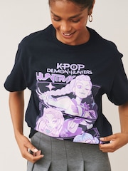 Black Cotton KPop Demon Hunters Graphic T-Shirt - Image 5 of 8