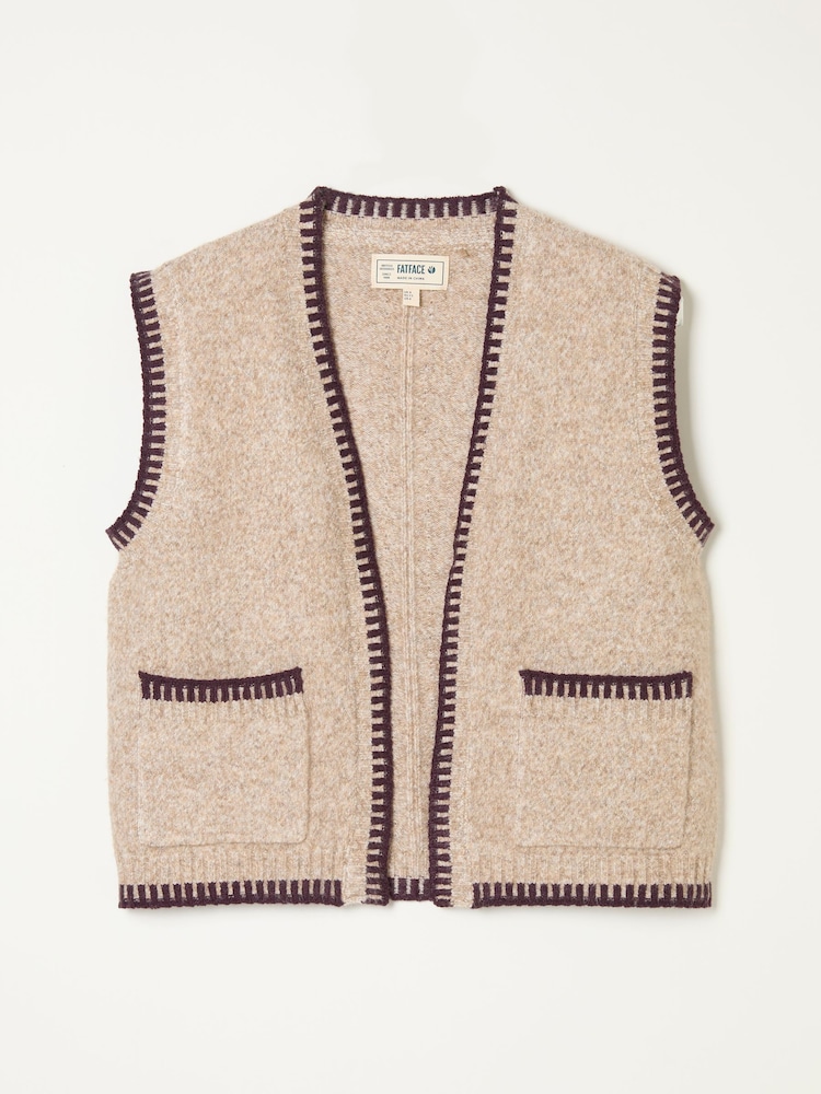 Natur - FatFace Knitted Edge to Edge Sleeveless Cardigan - Bild 7 von 7