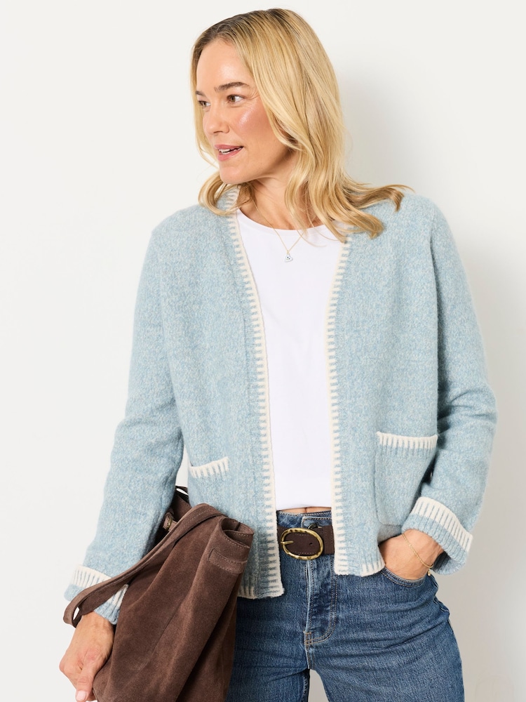 FatFace Hattie Light Blue Knitted Edge to Edge Cardigan - Image 1 of 7 FatFace Hattie Light Blue Knitted Edge to Edge Cardigan - Image 1 of 7