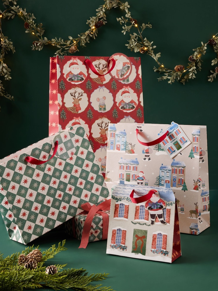 Red and Green Classic Santa 4 Pack Gift Bag - Image 1 of 2 Red and Green Classic Santa 4 Pack Gift Bag - Image 1 of 2