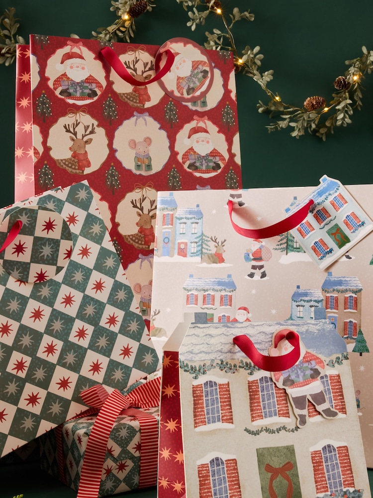 Red and Green Classic Santa 4 Pack Gift Bag - Image 2 of 2 Red and Green Classic Santa 4 Pack Gift Bag - Image 2 of 2