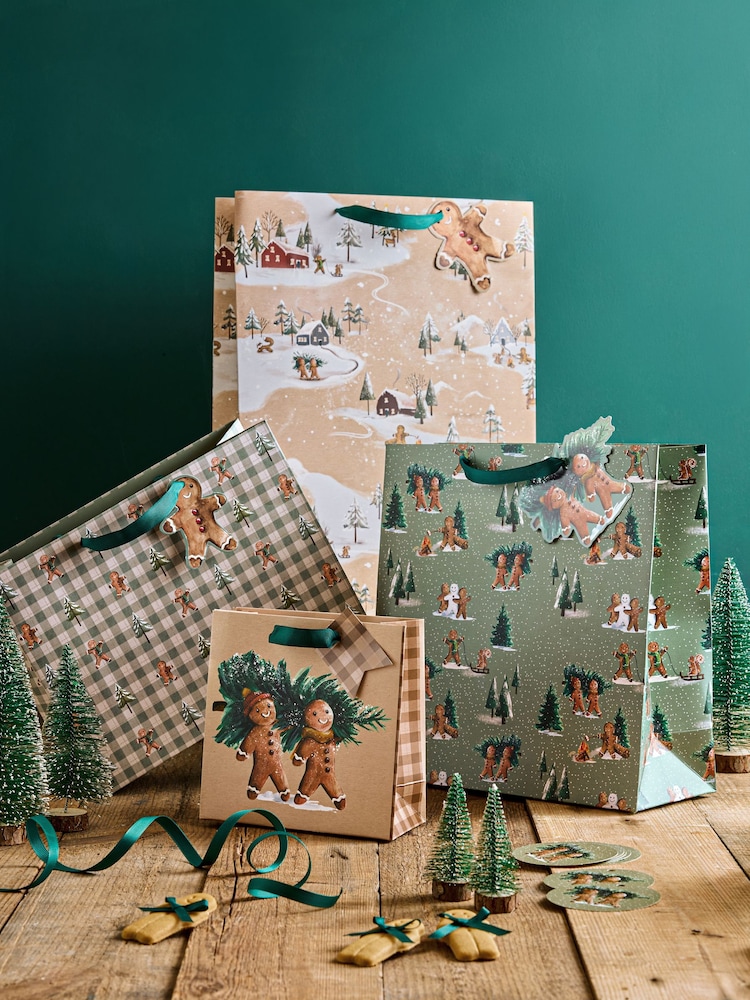 Green and Natural Gingerbread 4 Pack Gift Bag - Image 1 of 3 Green and Natural Gingerbread 4 Pack Gift Bag - Image 1 of 3