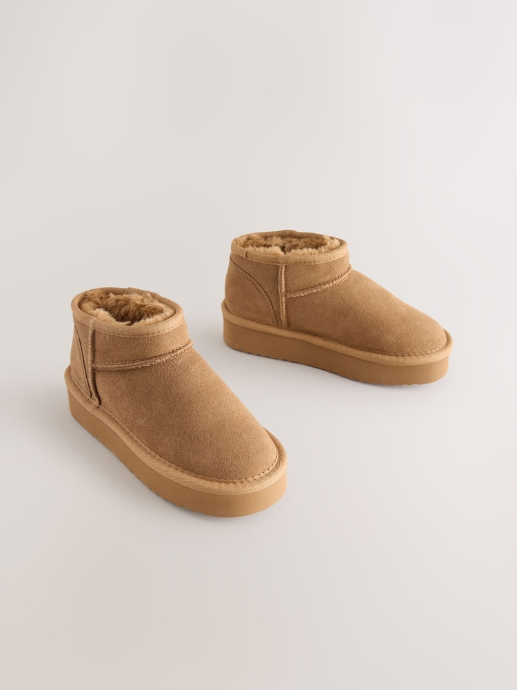 Tan Brown Wide Fit (G) Mini Suede Pull On Boots - Image 1 of 5 Tan Brown Wide Fit (G) Mini Suede Pull On Boots - Image 1 of 5