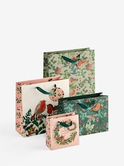 Green Festive Robin 4 Pack Gift Bag - Image 1 of 1