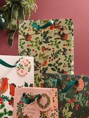 Green Festive Robin 4 Pack Gift Bag - Image 2 of 3