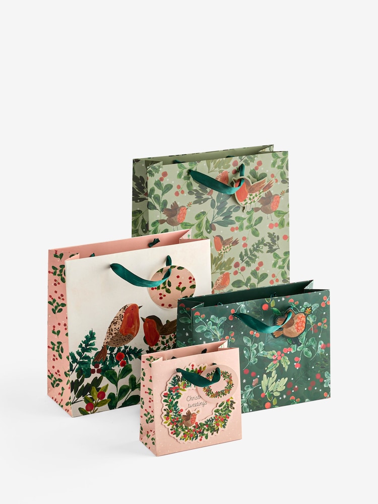 Green Festive Robin 4 Pack Gift Bag - Image 3 of 3 Green Festive Robin 4 Pack Gift Bag - Image 3 of 3