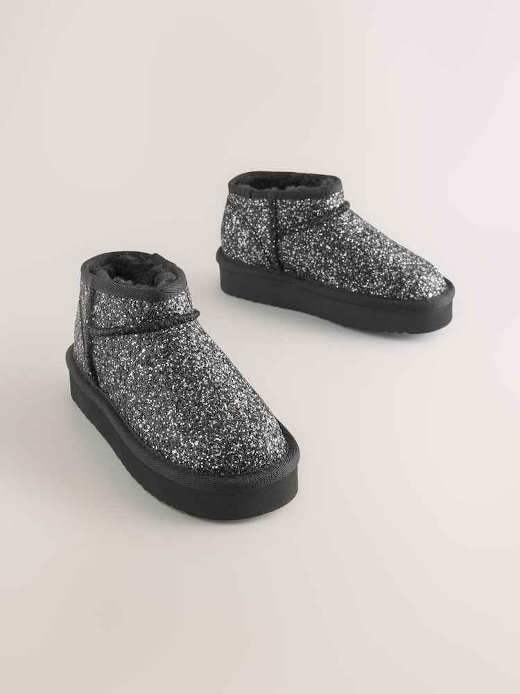 Black Glitter Standard Fit (F) Water Repellant Suede Pull On Boots - Image 1 of 5