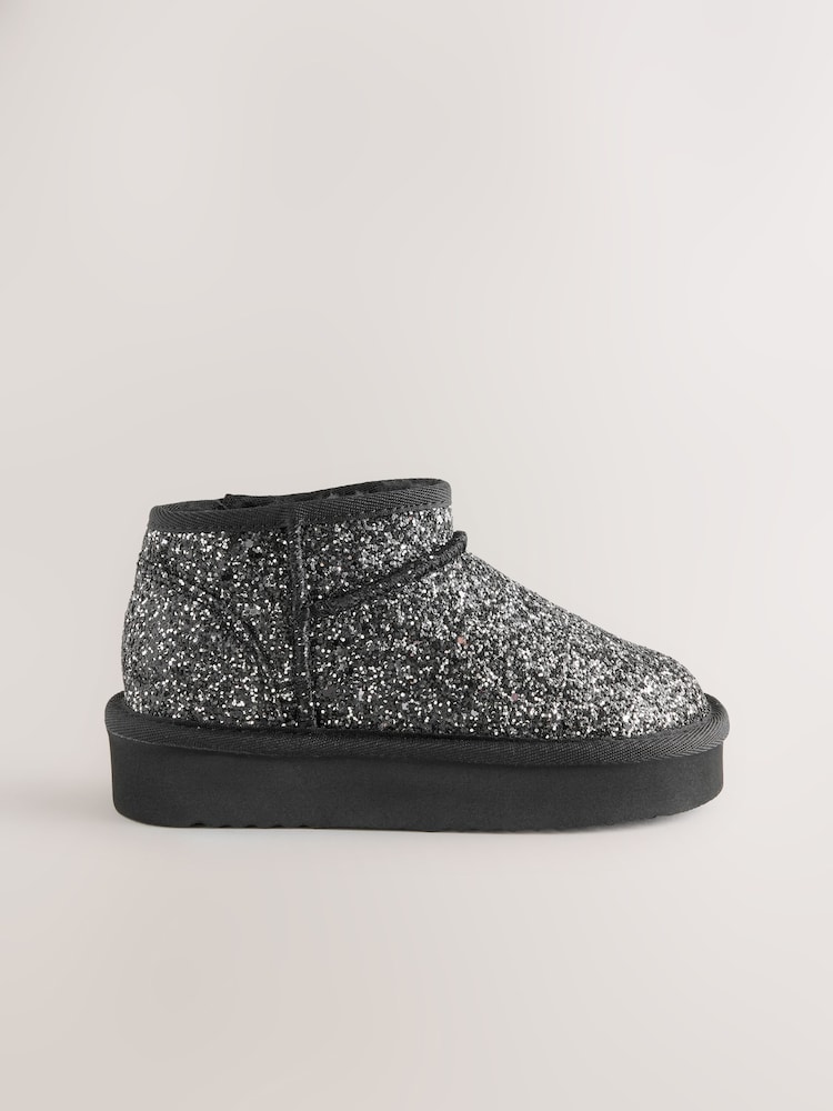 Black Glitter Standard Fit (F) Water Repellant Suede Pull On Boots - Image 2 of 5