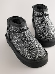 Black Glitter Standard Fit (F) Water Repellant Suede Pull On Boots - Image 3 of 5