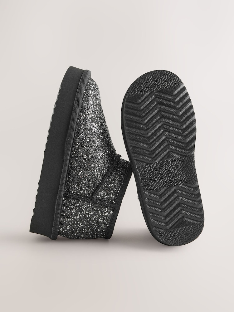 Black Glitter Standard Fit (F) Water Repellant Suede Pull On Boots - Image 5 of 5
