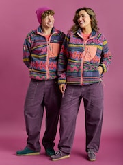 Harper & Lewis Green Finn Retro Pattern Full Zip Sherpa Fleece Jacket - Image 2 of 7