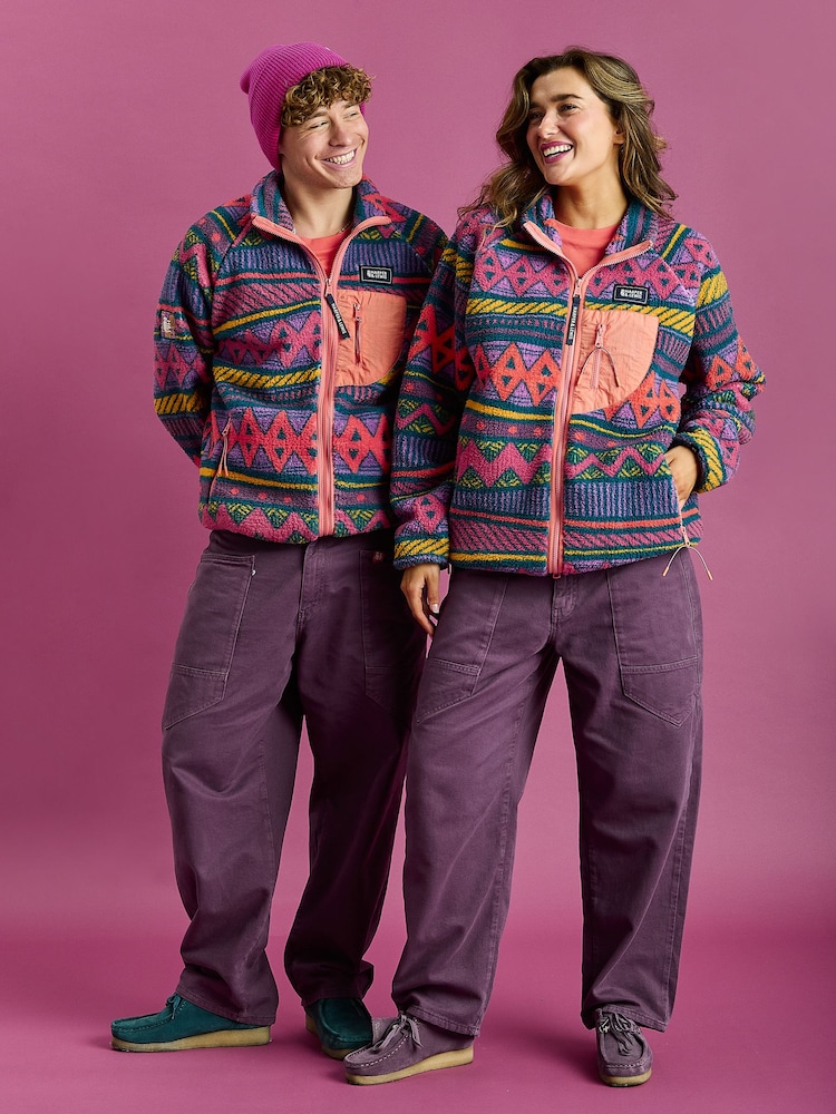 Harper & Lewis Green Finn Retro Pattern Full Zip Sherpa Fleece Jacket - Image 2 of 7