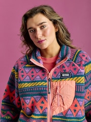 Harper & Lewis Green Finn Retro Pattern Full Zip Sherpa Fleece Jacket - Image 3 of 7