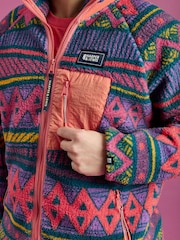 Harper & Lewis Green Finn Retro Pattern Full Zip Sherpa Fleece Jacket - Image 4 of 7