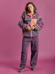 Harper & Lewis Green Finn Retro Pattern Full Zip Sherpa Fleece Jacket - Image 5 of 7