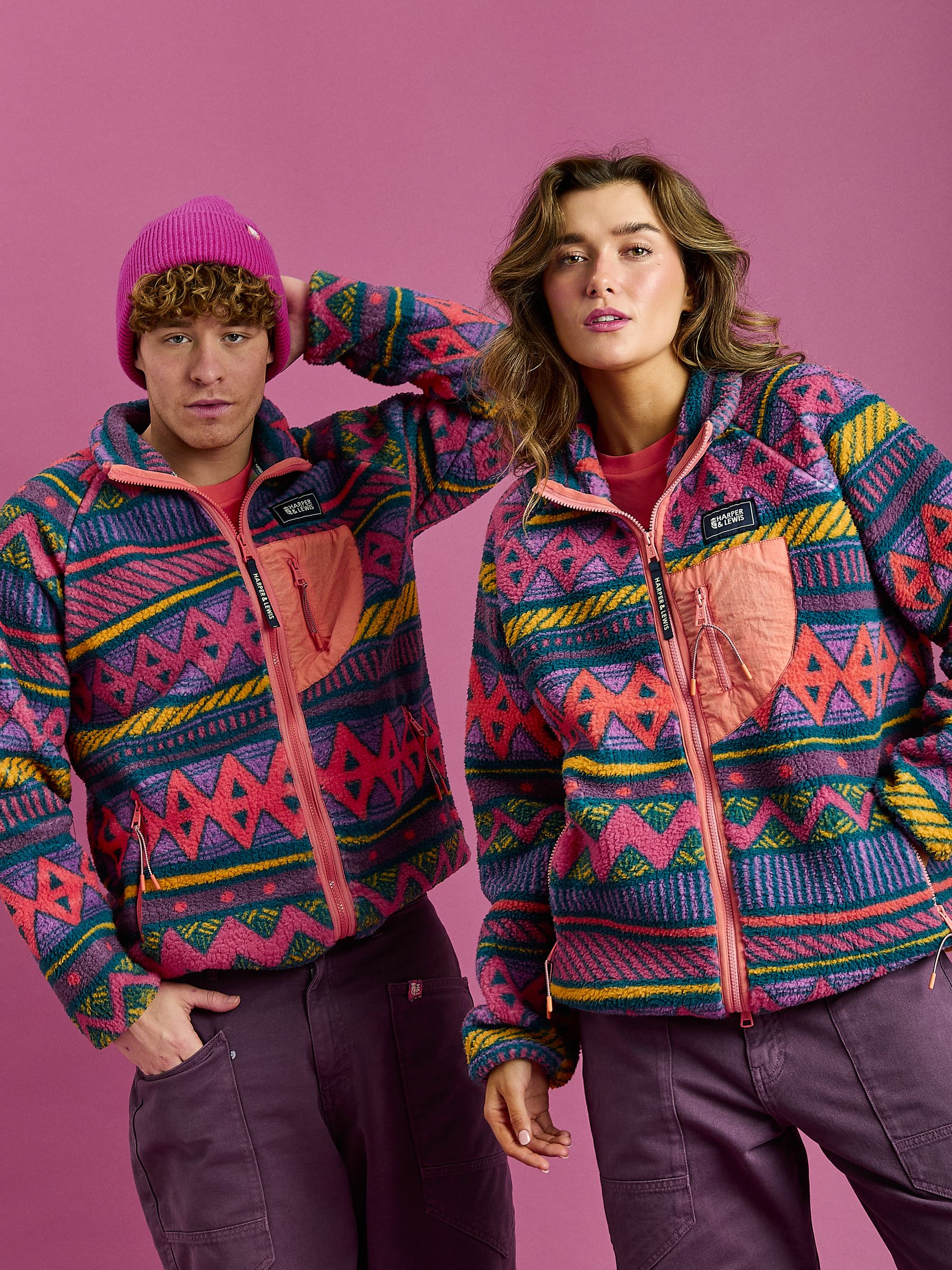 Buy Harper & Lewis Green Finn Retro Pattern Full Zip Sherpa Fleece