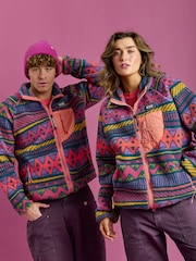 Harper & Lewis Green Finn Retro Pattern Full Zip Sherpa Fleece Jacket - Image 6 of 7