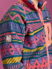 Harper & Lewis Green Finn Retro Pattern Full Zip Sherpa Fleece Jacket - Image 7 of 7