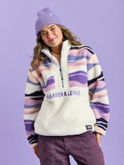 Harper & Lewis Purple Leyna 1/4 Zip Sherpa Fleece - Image 1 of 7